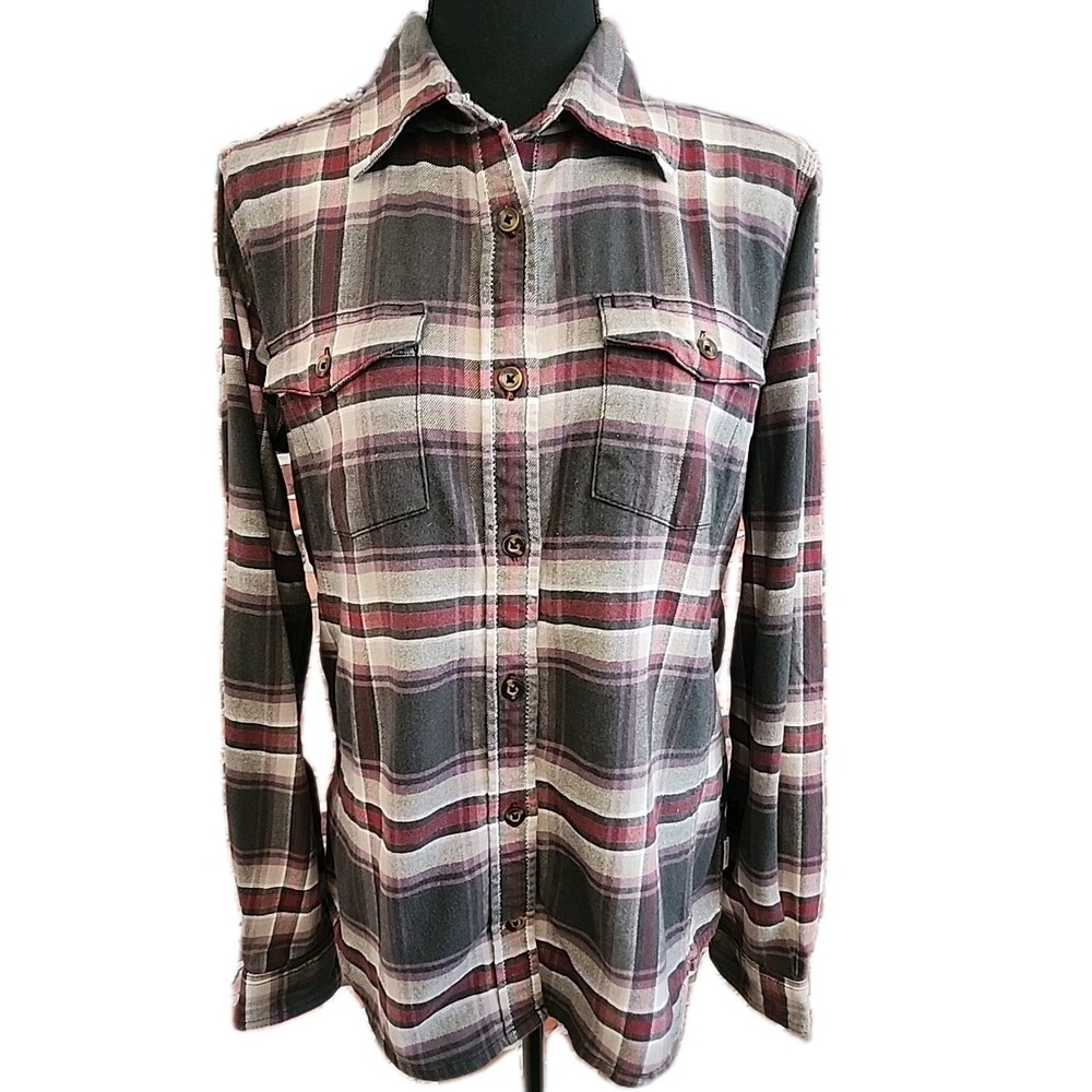Carhartt Plaid Shirt Womens M Hamilton Workwear Ranch Chore Red Gray Long Sleeve